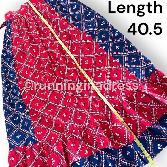 Vintage 70’s Prairie Maxi Skirt Blue & Red Calico Floral Print Ruffle Hem - Picture 15 of 15